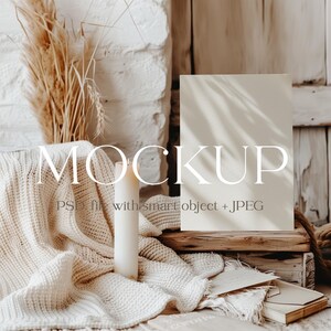 Hochzeitseinladungen Mockup, Minimalistische Boho Einladungskarte MockUp, PSD Smart Objekt, JPG, modernes Briefpapier leeres Kartenmodell, Herbst
