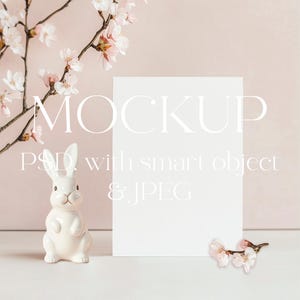 Convites de Páscoa Mockup, Coelho, Aniversário, Chá de Bebê, Primavera, Minimalista Boho Kids Cartão Mock Up, Objeto Inteligente, Cartão Mockup Berçário Mockup