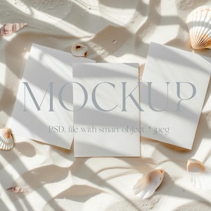 Mockup trouwkaarten, minimalistische boho-uitnodigingskaarten mock-up, PSD Smart Object, JPG, modern mockup met drie kaarten, uitnodigingsmodel