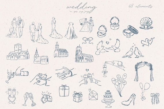 Wedding Clipart, Wedding Doodles, Wedding Invitation, Icons, Bridal Invites, Bow, Decoration, Hand Drawn Icon, Line Art Doodles, PNG, Svg