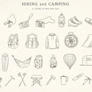 Reizen Handgetekende Wandelen Camping Clipart Icon Wanderlust Trip Toerisme Vakantie Vakantie Avontuur Lijn Art Symbol Transport Vintage PNG SVG