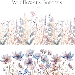 Clipart floral aquarelle, fleurs sauvages, bordure florale, pavot, bleuet, fleur des prés, plante, champ de fleurs d'automne été, PNG