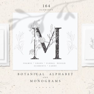 植物の手描きクリップアート 花のアルファベット モノグラム ロゴ 葉 花 フレーム 装飾文字 結婚式招待状 ベクター PNG EPS AI