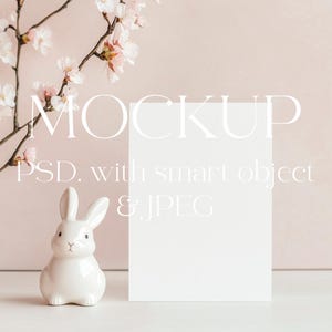 Convites de Páscoa Mockup, Coelho, Aniversário, Chá de Bebê, Festa, Minimalista Boho Kids Cartão Mock Up, Objeto Inteligente, Cartão Mockup, Berçário Mockup