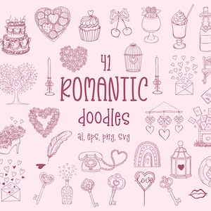 Dia dos Namorados, Clipart, Casal, Gatos, Pomba, Rosas, Citações, Frases, Convite de Casamento, Rabisco Caprichoso, Ícone Desenhado à Mão, Romântico, Retro