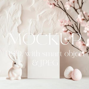Convites de Páscoa Mockup, Coelho, Caça aos Ovos, Chá de Bebê, Minimalista Boho Kids Children Card Mock Up Smart Object, Cartão Mockup Berçário Mockup