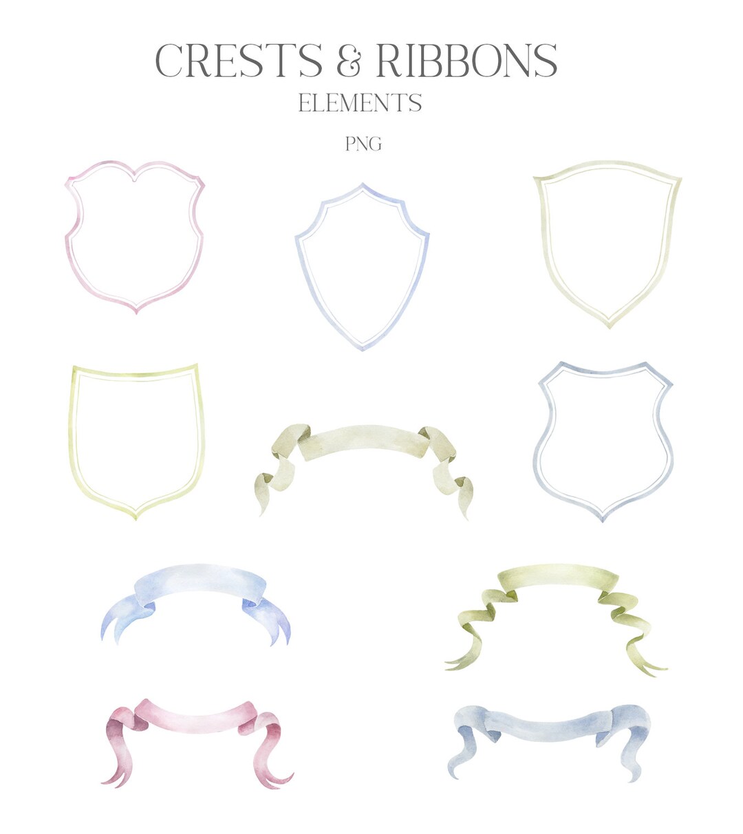 Crests, Wedding Crests, Watercolor Crests, Watercolor, Clipart ...