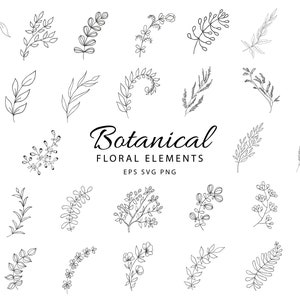 Botanical Clipart Hand Drawn Floral Leaves Peony Flowers Wedding Plant ...