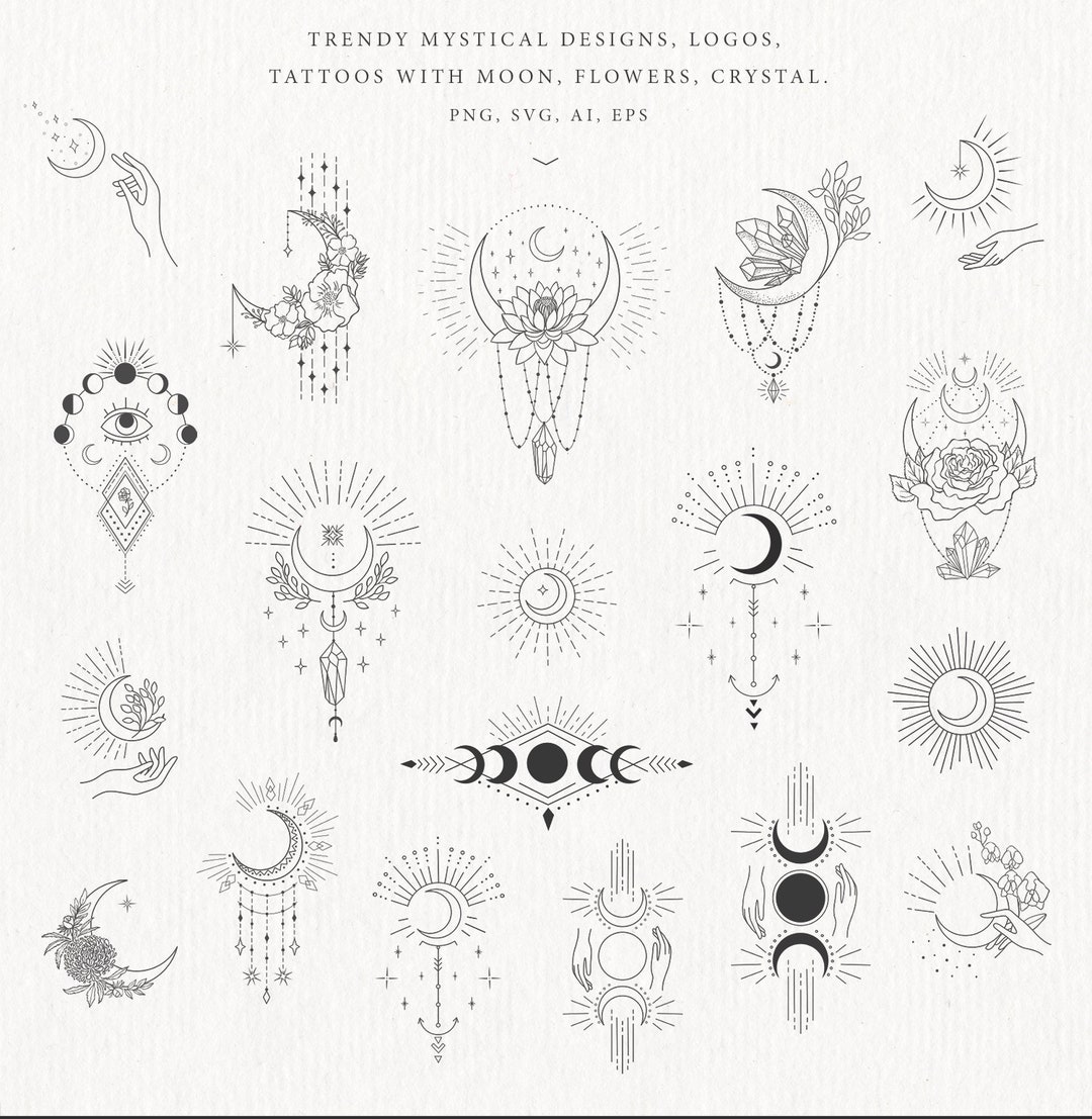 Moon Clipart Crystal Phases Women Head Floral Leaves Lunar - Etsy