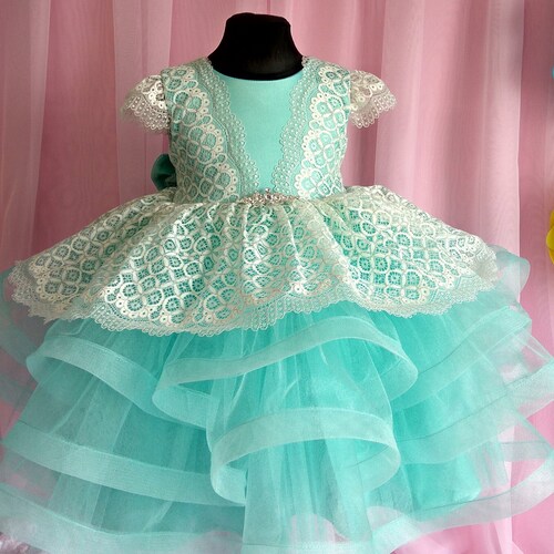 Mint Flower girl Dress for birthday, princess dress, 1st birthday outfit, baby girl shops dress