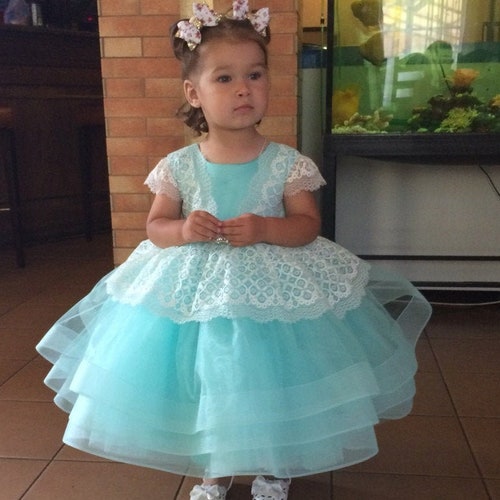 Mint Flower girl Dress for birthday, princess dress, 1st birthday outfit, baby girl shops dress