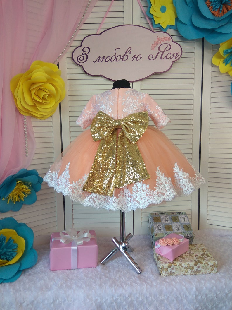 Peach Flower Girl Dress Beautiful Baby Girl First Birthday Etsy UK