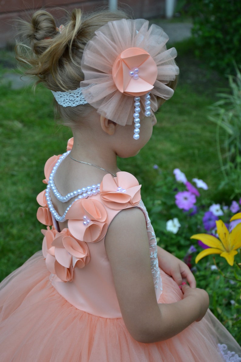 First Birthday Dress Peach Flower Girl Dress Lace Toddler Etsy