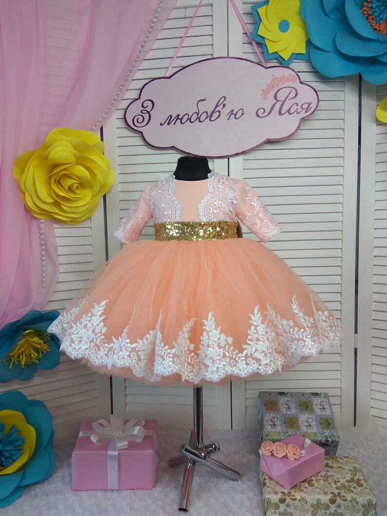 Peach Flower Girl Dress Beautiful Baby Girl First Birthday Etsy UK