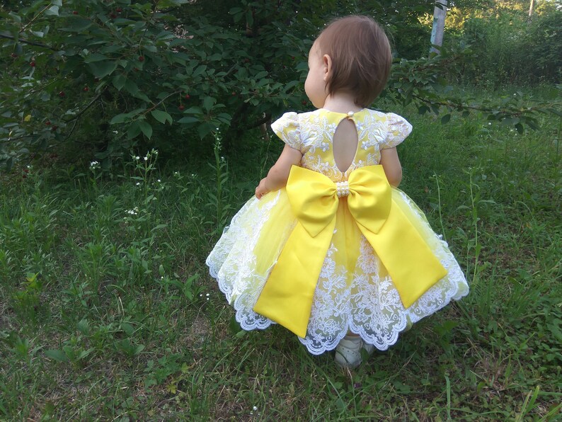 Yellow Flower Girl Dress First Birthday Dress Toddler Lace Etsy