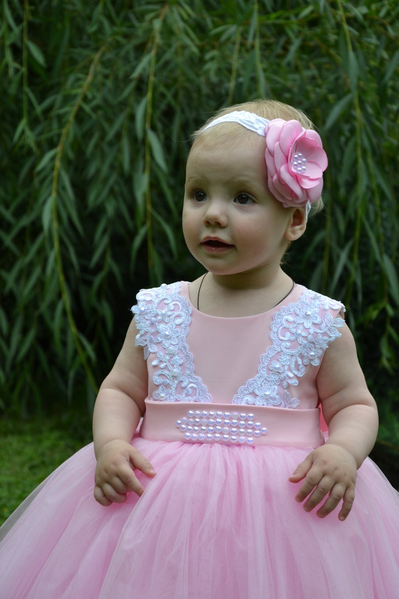 Pink Lace Flower Girl Dress Toddler Tulle Dress 1st Birthday Etsy