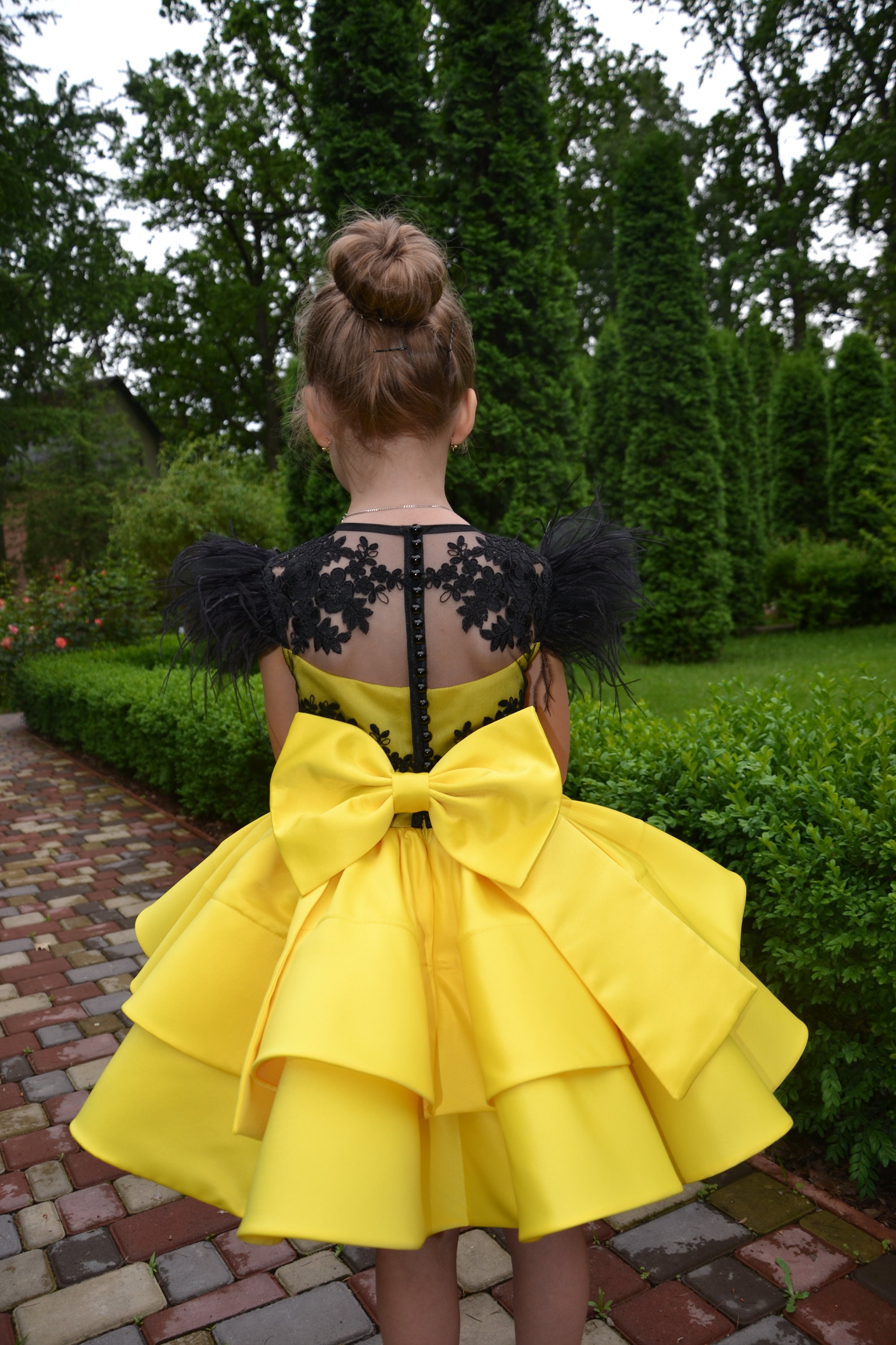 Yellow and black flower girl dress for birthday toddler Etsy