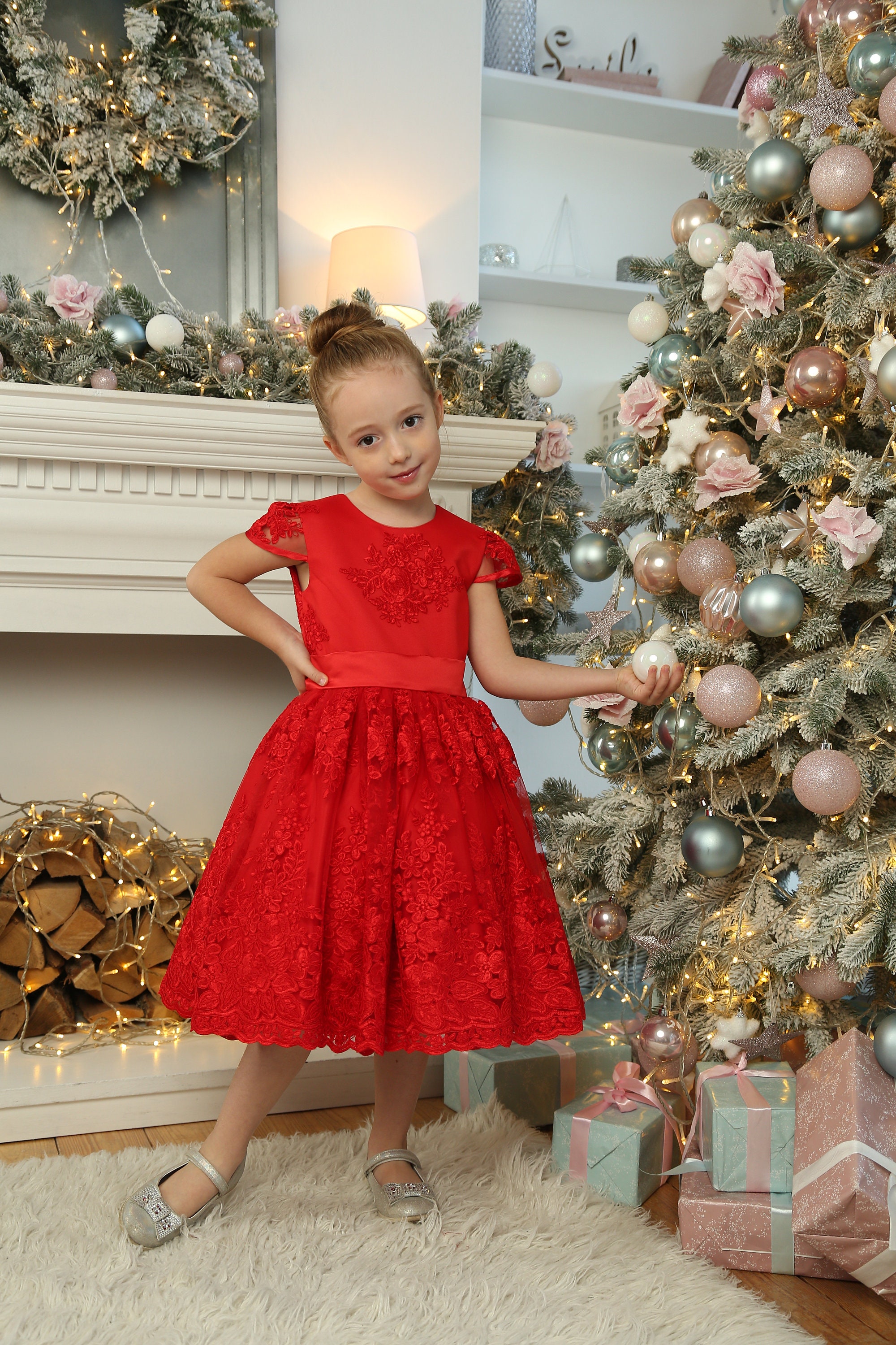 Red girls Christmas dress holiday dress fast shipping girl Etsy
