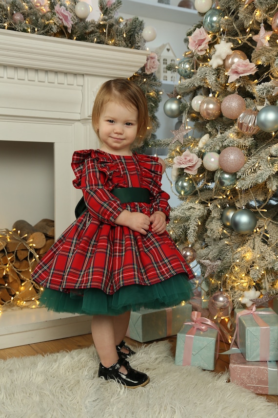 Vestido Navidad para bebés vestido rojo a cuadros niña - Etsy