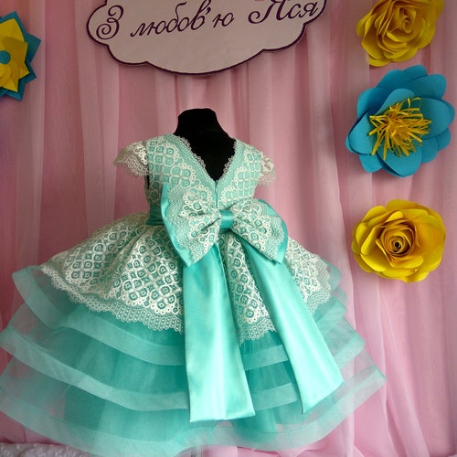 Mint Flower girl Dress for birthday, princess dress, 1st birthday outfit, baby girl shops dress