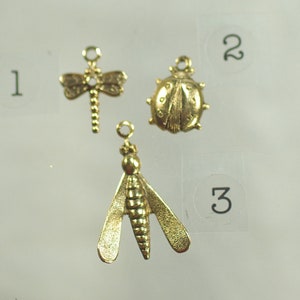 Brass Gold Dragonfly Ladybug Insect Charms Under 5, Dragonfly Ladybug Pendants for Jewelry Assembly, Insect Earring Supply, 12-20pc Lots