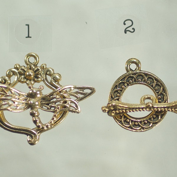 Antique Gold Toggle Closures, Victorian Gold Lacey Clasp, Gold Dragonfly Flower Toggle, DIY Gold Necklace, Gold Necklace Closures, 1-3 sets