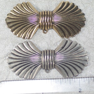 Sterling Plate Bow Stampings: One-of-a Kind Antiqued Ribbed Bows, 2pc