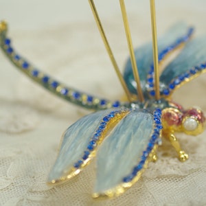 Dragonfly Jewelry Photo Place Card Holder, Blue Enamel Jeweled Rue Moliere Nature Inspired Dragonfly Bible Verse Women Business Card Holder