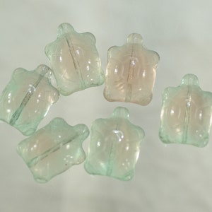 Vintage Glass Turtle Beads, Green Pink Turtle Beads, DIY Turtle Earrings, Figural Glass Turtle Beads, fairy Garden Supply