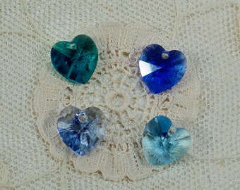 Swarovski Crystal Heart Pendants: Multi-Blue Jewelry Making Supply, 10mm Hearts, 1pr
