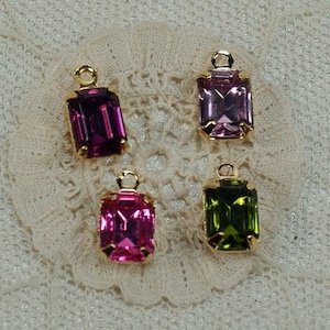 8x6 Swarovski Prong Set Pendants for Jewelry Making, Multi Colored Swarovski Purple Green Pendants for Earring Necklace Assembly, 6 pcs