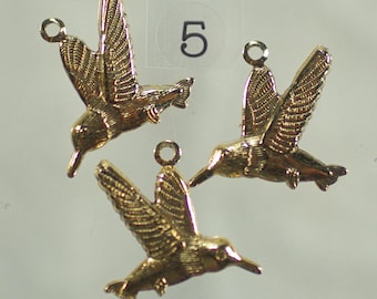 Vintage Brass Bird Stampings, Brass Hummingbird Charms, DIY Bird Earring Pin Bracelet, Victorian Gold Bird Swallow Stampings, 1-12 pcs