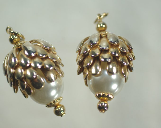 Vintage Gold Capped Pearl Pendants, DIY Vintage Pearl Earrings Necklace