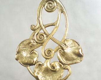 Messing Lilienblatt Prägung: Vintage Jugendstil Blatt Verschönerung, 61 mm x 43 mm Prägung, 1tlg