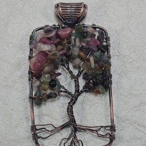 Fancy Jasper Wired Tree of Life Pendant for Jewelry Making, Handcrafted Copper Gemstone Chip Tree of Life Pendant Assembly Under 15, 1 pc