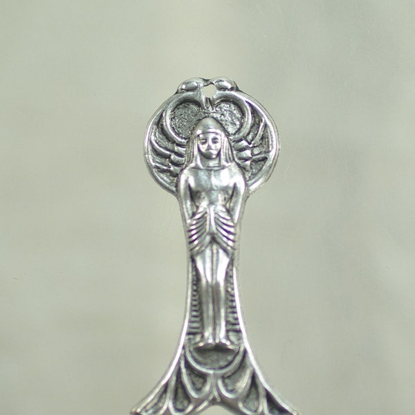 Brass Egyptian Goddess Pendants, Vintage Goddess Isis Stampings, DIY Goddess Earrings, Antique Silver Winged Goddess Pendants, 4pc