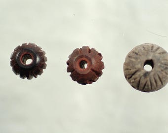 Carved Ebony Wooden Beads: 1950's India Round Wood Beads, 24-46 pc Lots