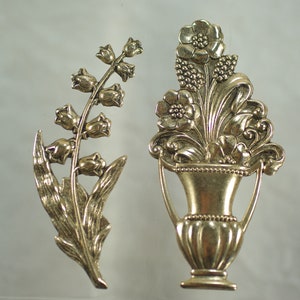 Lily of Valley Flower Vase Brass Stampings, DIY Friend Mother Flower Earring Bracelet Gift Under 5, Gold Victorian Brass Stampings, 1-2pc