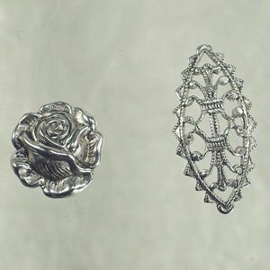 Sterling Brass Flower Filigree Stampings for Jewelry Making, Silver Plated Rose Cup Stamping, Silver Filigree Jewelry Assembly Base, 4-6pc