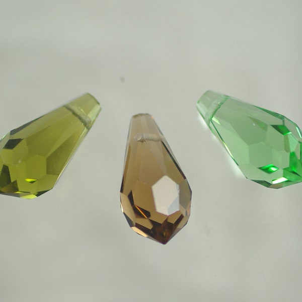18x9 Glass Teardrops, Olive Peridot Smokey Topaz Swarovski Briolettes, Earring Necklace Crystals, Fairy Garden Lights, 18x9 Crystal 4 pcs