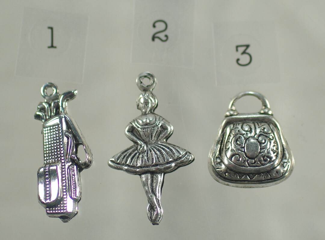 Vintage Silver Charms, Golf Bag Charm, Ballerina Charm, Pocketbook