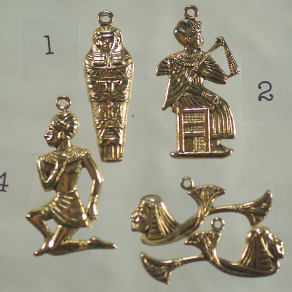 Brass Egyptian Charm/Pendants, Cleopatra Lotus Charm, Pharaoh Soldier Charms, Mummy Sarcophagus Charm, Gold Plated Charm/Pendants 2-18pc