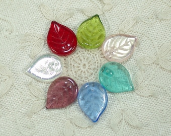 Czech Glass Leaf Beads: 18x13mm Pink Red Green Glass Leaf Supply, 12-24pc