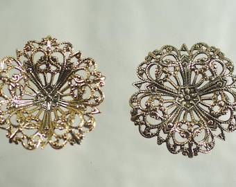 VintageVictorian Filigree Settings: Brass Gold Recessed Stamping, 6-8pcs