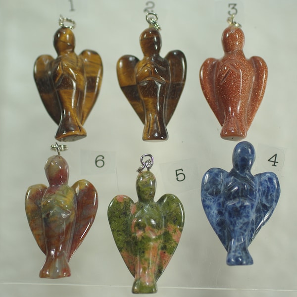 Hand Carved Gemstone Angel Pendants, Natural Color Gemstone Angel Standing Angels, DIY Gemstone Angel Necklace, Birthday Gemstone Angel, 1pc