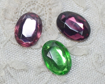 18x13 Czech Glass Cabs, 18x13 Purple Green Glass Cabs, Faceted Glass Cabs, DIY Amethyst Earrings Pendants, Vintage Czech Glass Cab, 2 pcs