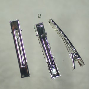 Alligator Silver Hair Clips, Sterling Plate Square Hair Clip Base, Birthday Party Craft Project, Ribbon Weaving Hair Clip Accessory, 4pc