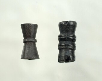 Vintage Wooden Beads: Hand Carved Ebony Beads, Wood Jewelry Making Supply, 24-30pcs