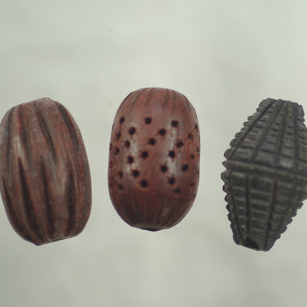 Vintage Hand Carved Ebony Beads, Made In India Melon Ebony Beads, DIY Ebony Earrings Bracelet Necklace, Fairy Garden Macrame Supply, 12pc
