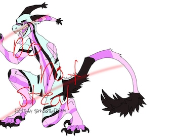 May include: A pink and black creature with a long tail and wings. The creature has a sharp, toothy mouth and is in a crouched position. The text "Do not steal" is written in red across the image.